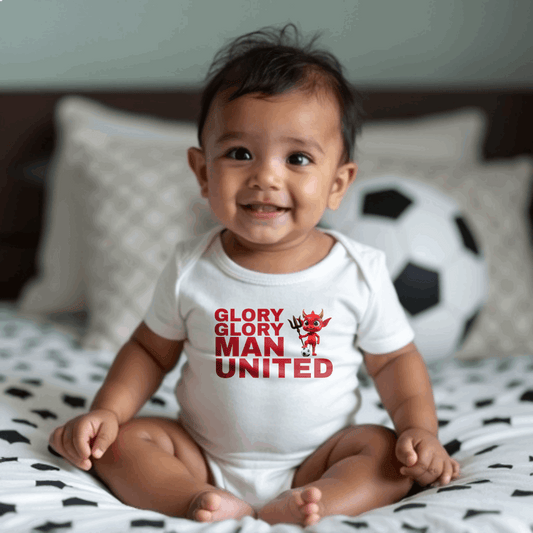 Glory Glory Man Utd Baby Romper | Red Devils Bodysuit for Little Legends
