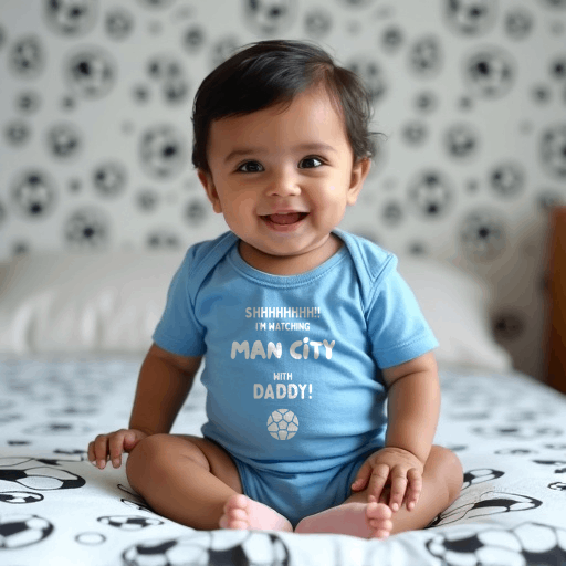 Shh! I'm Watching Man City Baby Romper | Tiny Citizens Matchday Bodysuit - Future Etihad Star