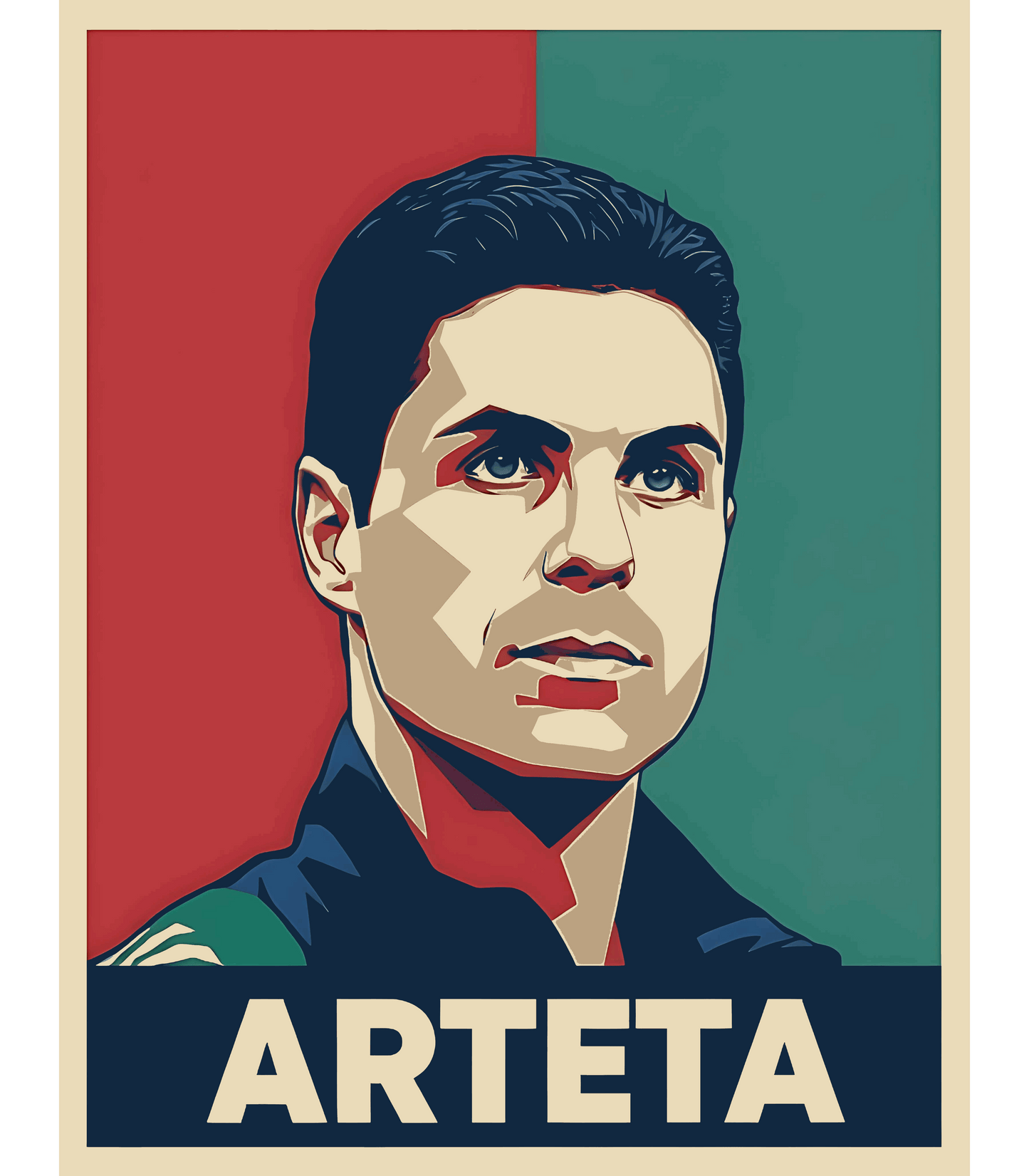 Mikel Arteta Arsenal T-Shirt - Stylized portrait celebrating Arsenal's tactical mastermind