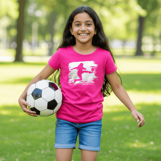 Girl wearing volleyball girl's t-shirt - Young volleyball player pink design