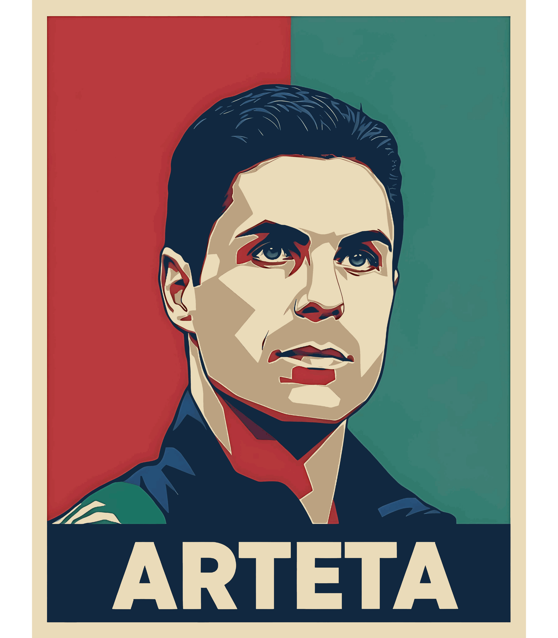 Mikel Arteta Arsenal T-Shirt - Stylized portrait celebrating Arsenal's tactical mastermind