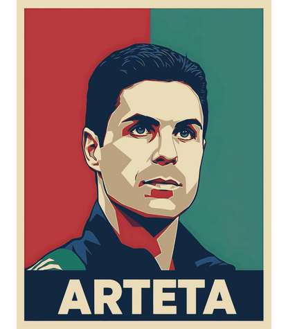 Mikel Arteta Arsenal T-Shirt - Stylized portrait celebrating Arsenal's tactical mastermind