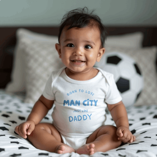 Born to Love Man City Baby Romper | Tiny Citizens Bodysuit - Future Etihad Star