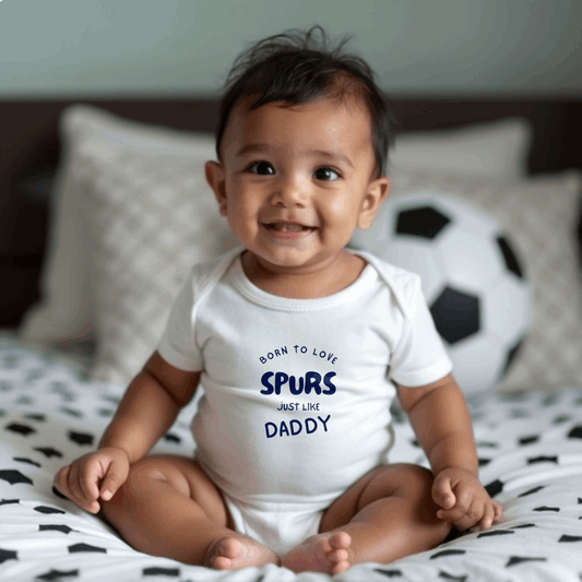 Baby wearing spurs baby romper - Born to Love Spurs Tottenham outfit