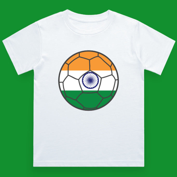India Football Flag Kids T-Shirt in White - Tricolor Design for Young Supporters