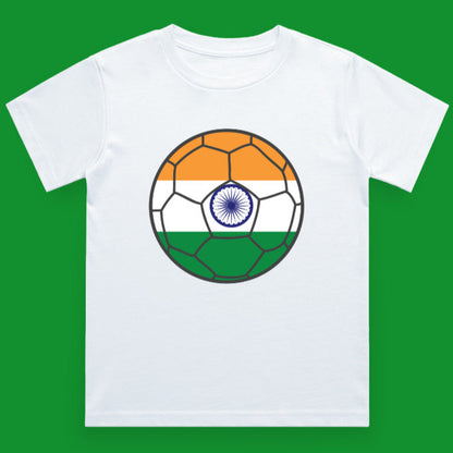 India Football Flag Kids T-Shirt in White - Tricolor Design for Young Supporters