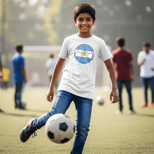 Argentina Football Flag Kids T-Shirt | Classic Crew for Fans