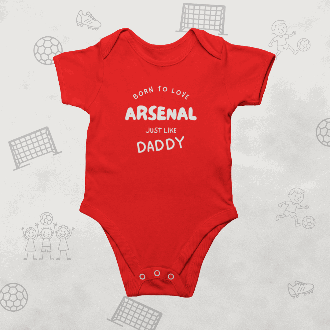 Born to Love Arsenal Baby Romper | Daddy's Little Gunner - Future Emirates Star Bodysuit