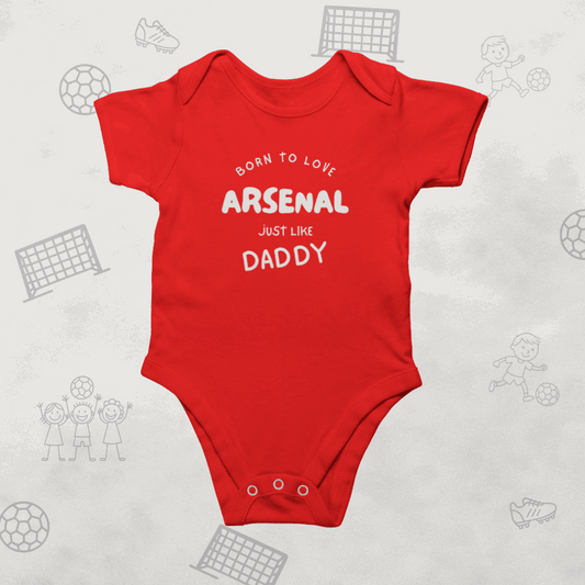 Born to Love Arsenal Baby Romper | Daddy's Little Gunner - Future Emirates Star Bodysuit