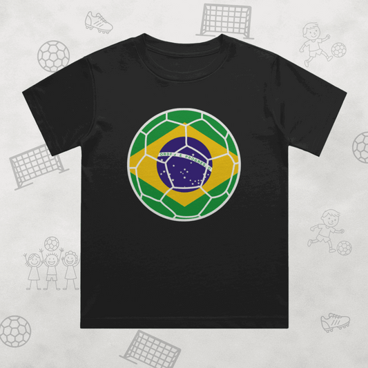 Brazil Football Flag Kids T-Shirt | Classic Crew for Fans