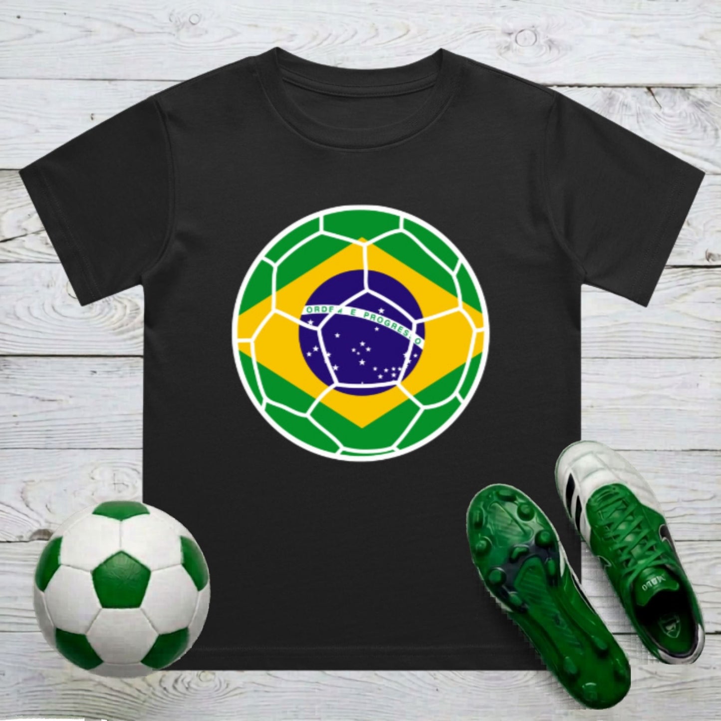 Brazil Football Flag Kids T-Shirt | Classic Crew for Fans