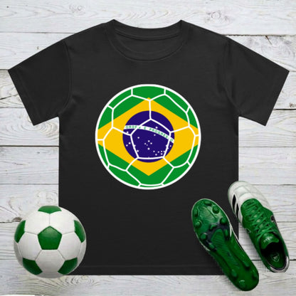 Brazil Football Flag Kids T-Shirt | Classic Crew for Fans