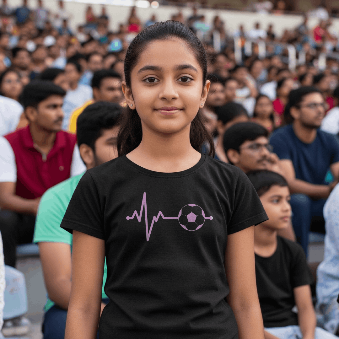 Football Pulse Pink Girl's T-Shirt | Crew Neck for Young Fans