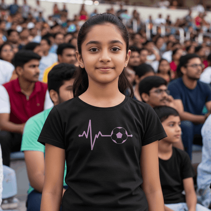 Football Pulse Pink Girl's T-Shirt | Crew Neck for Young Fans