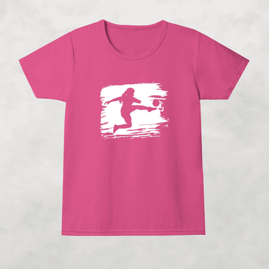 Girl's football volley silhouette paint art t-shirt for fans