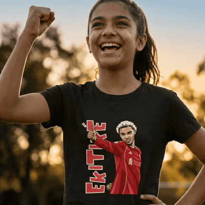 Ekitike Celebration T-Shirt - Premium Cotton Football Tee for Young Girls
