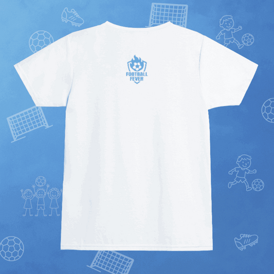 Manchester is Blue Man City Girl's T-Shirt back view with Football Fever logo