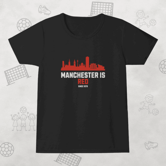 Manchester is Red Man Utd Girl's Crew Neck T-Shirt - Front view