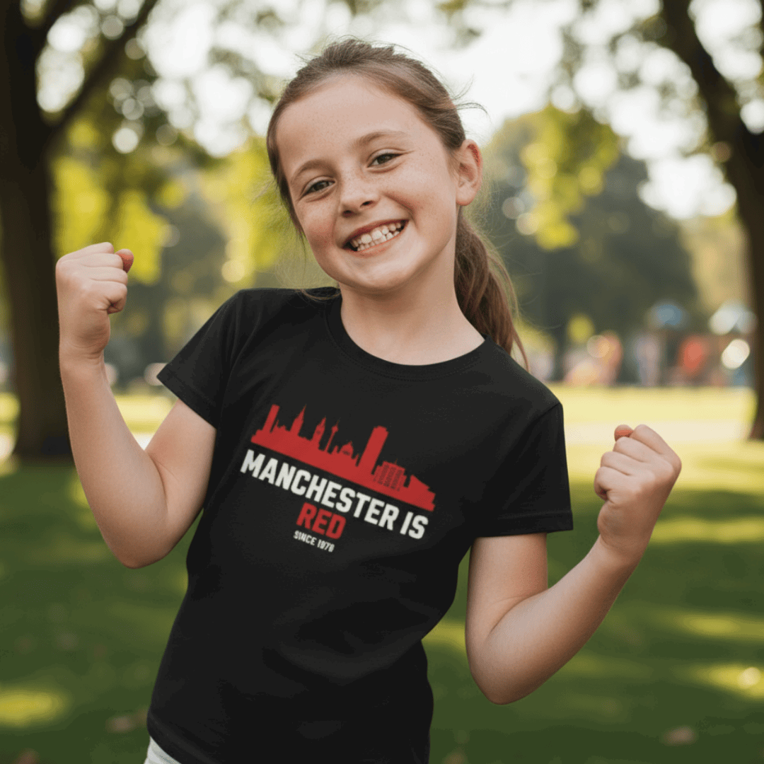 Manchester is Red Man Utd Girl's T-Shirt lifestyle photo