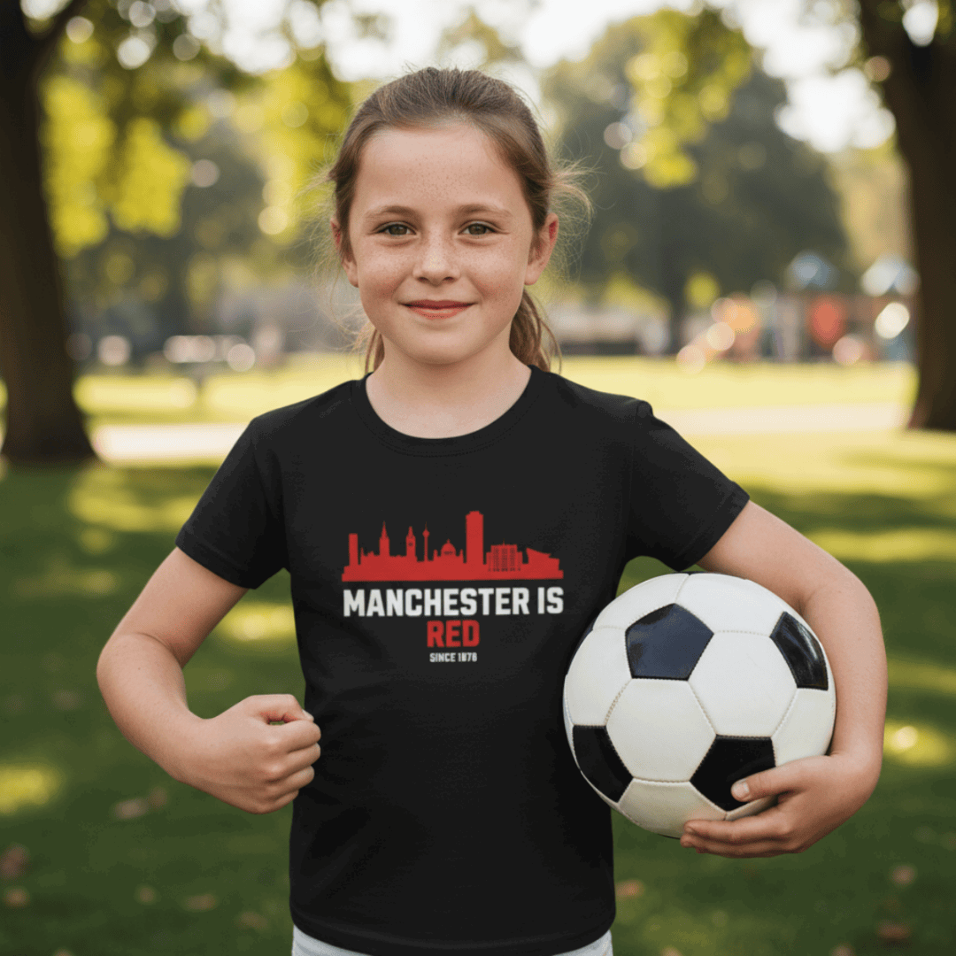 Girl wearing Manchester is Red Man Utd Crew Neck T-Shirt