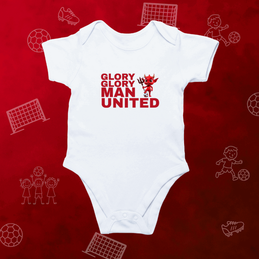 Glory Glory Man Utd Baby Romper | Red Devils Bodysuit for Little Legends