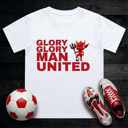 Manchester United Kids T-Shirt | Glory Glory Man Utd - Young Red Devils Crew Neck