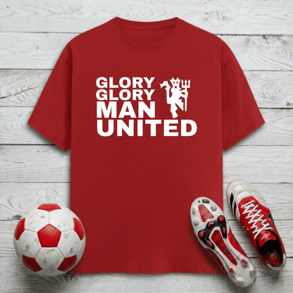 Manchester United Men's T-Shirt | Glory Glory Man Utd - Classic Red Devils Crew Neck