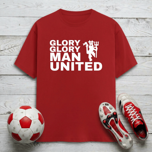 Manchester United Men's T-Shirt | Glory Glory Man Utd - Classic Red Devils Crew Neck