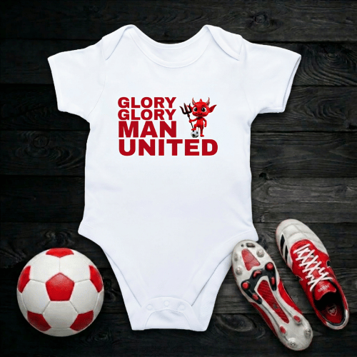 Glory Glory Man Utd Baby Romper | Red Devils Bodysuit for Little Legends