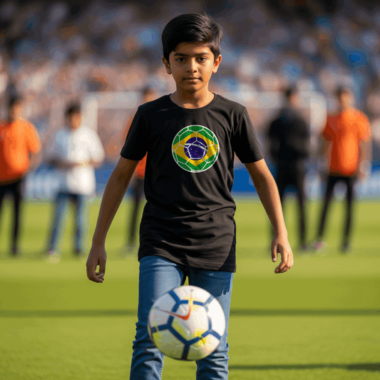 Brazil Football Flag Kids T-Shirt | Classic Crew for Fans