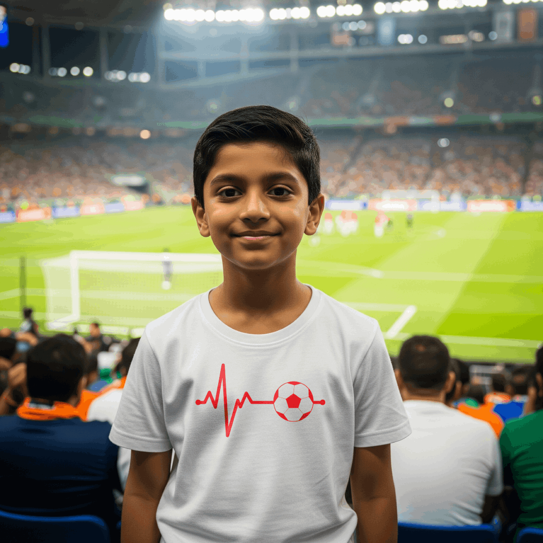 Football Pulse Red Kid's T-Shirt | Crew Neck for Young Fans