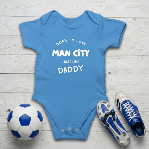 Born to Love Man City Baby Romper | Tiny Citizens Bodysuit - Future Etihad Star