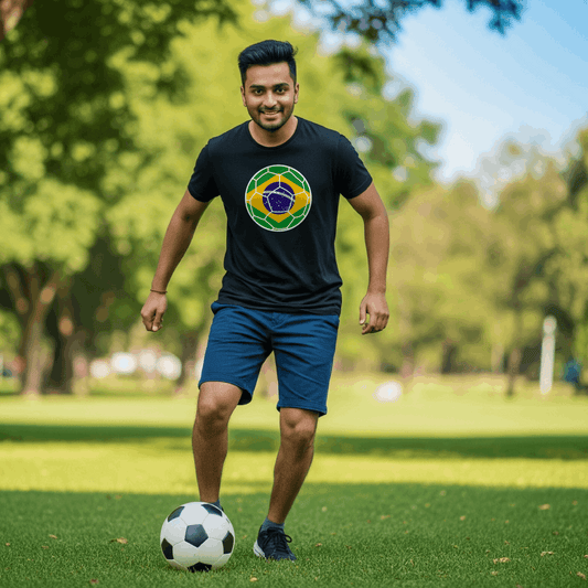 Brazil Football Flag Mens T-Shirt | Classic Crew for Supporters