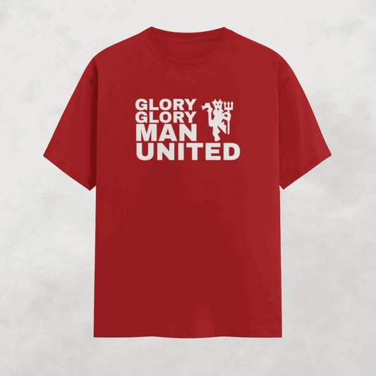 Manchester United Men's T-Shirt | Glory Glory Man Utd - Classic Red Devils Crew Neck