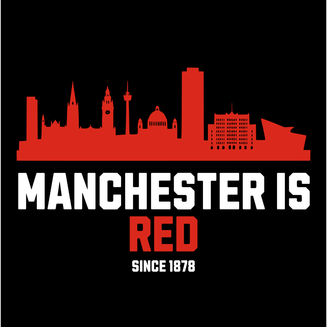 Manchester Is Red T-Shirt - Red skyline graphic celebrating United's legendary history since 1878
