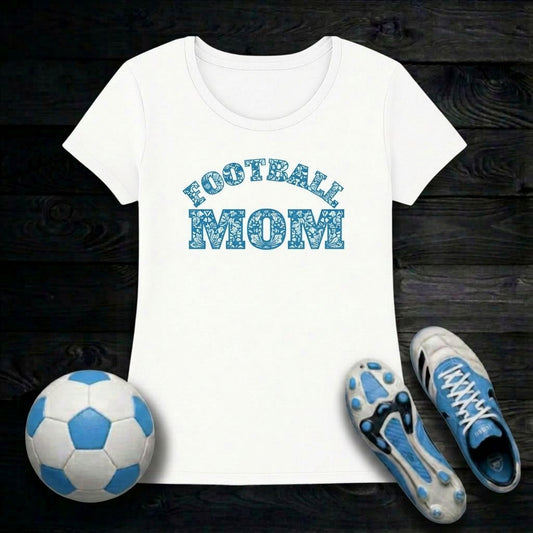 Football Mom Blue Flower Women's T-Shirt | Classic Crew for Proud Supporters