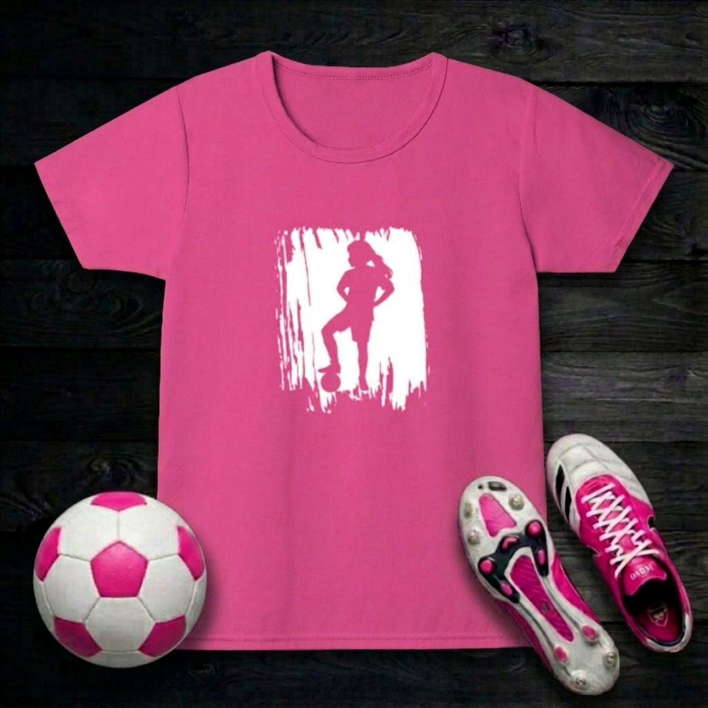 Football Girl's T-Shirt | Paint Silhouette Standing Design