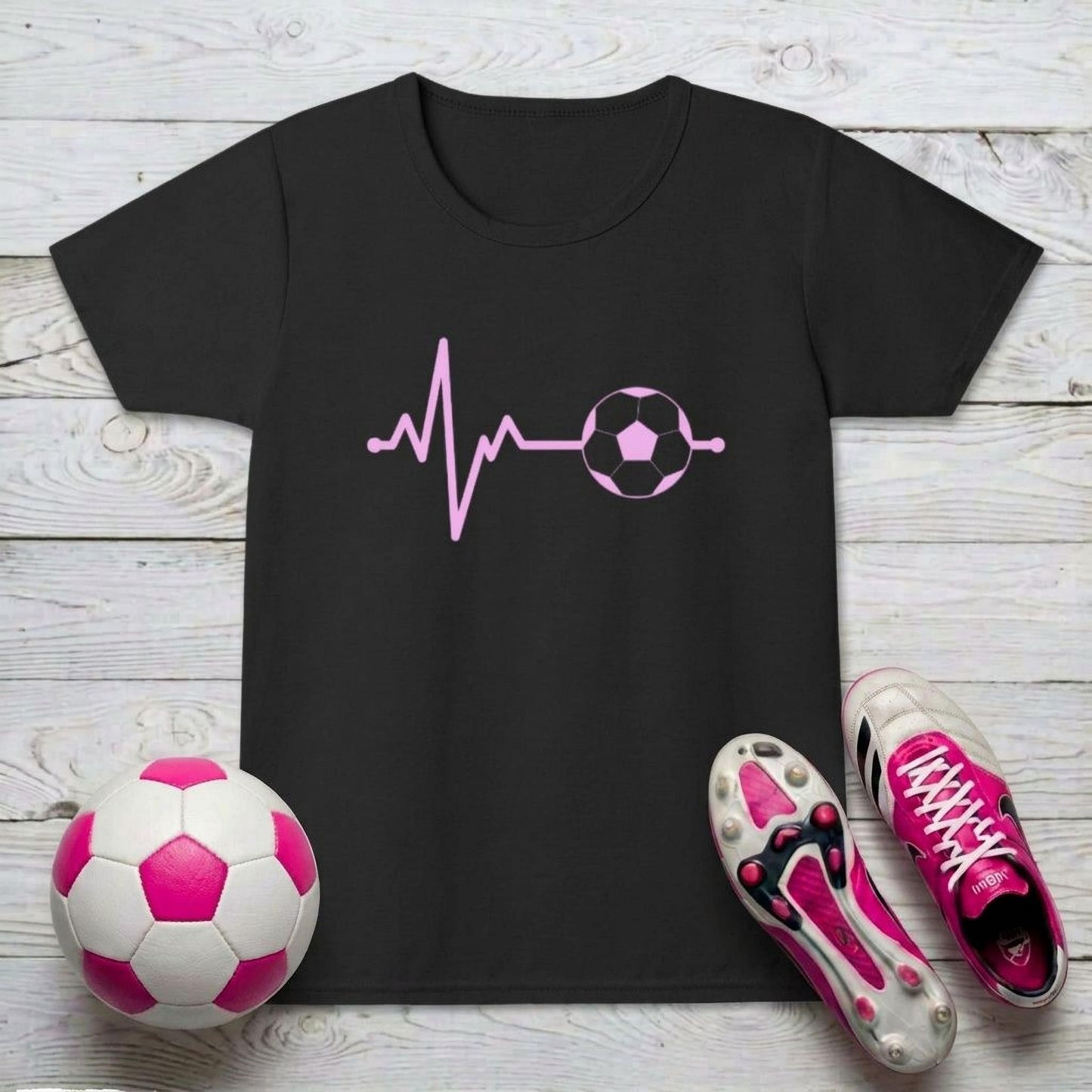 Football Pulse Pink Girl's T-Shirt | Crew Neck for Young Fans