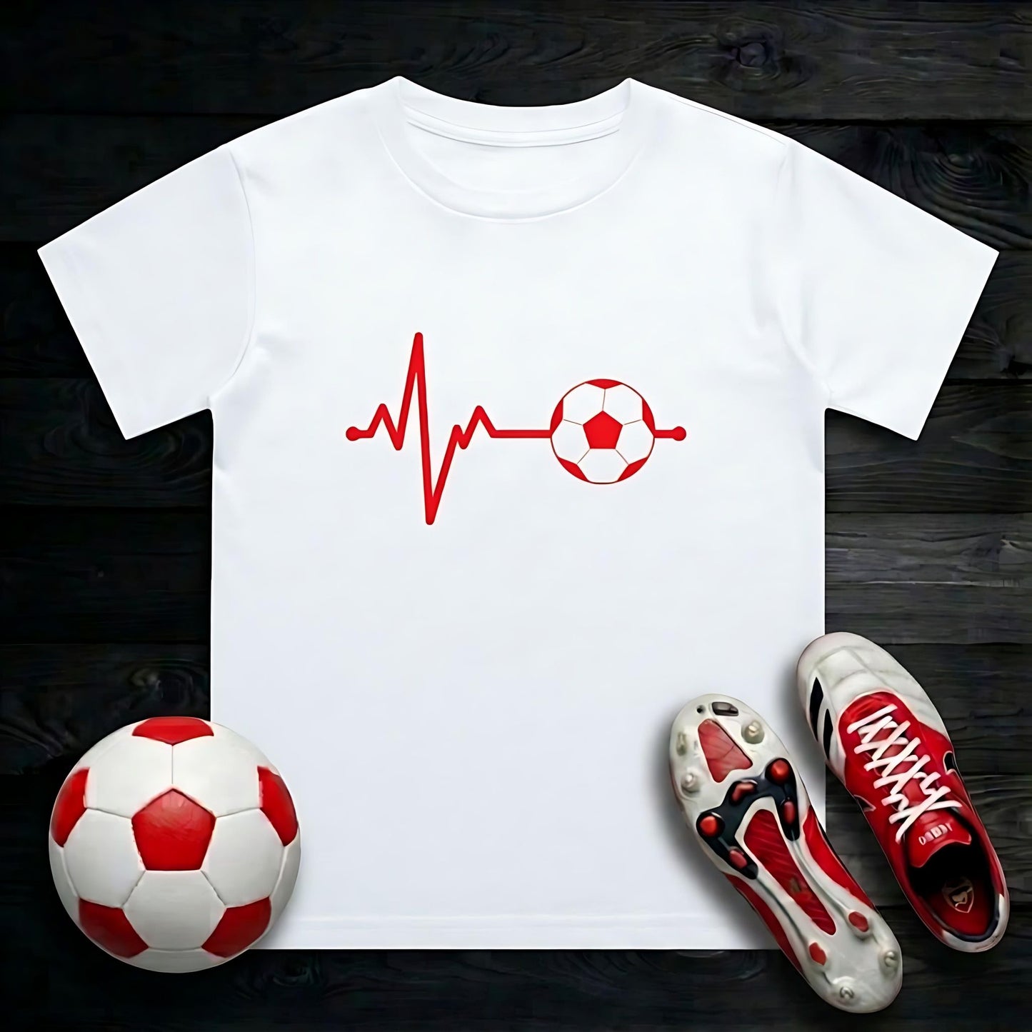 Football Pulse Red Kid's T-Shirt | Crew Neck for Young Fans