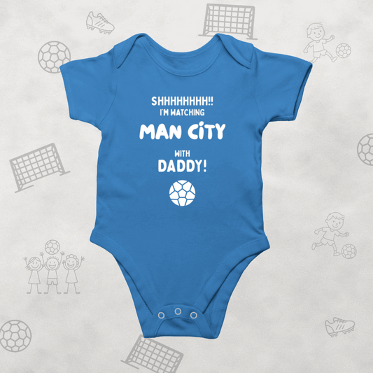 Shh! I'm Watching Man City Baby Romper | Tiny Citizens Matchday Bodysuit - Future Etihad Star