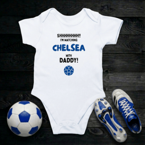 Baby Shh! I'm Watching Chelsea Romper | Tiny Blues Matchday One-Piece - Future Stamford Bridge Superstar