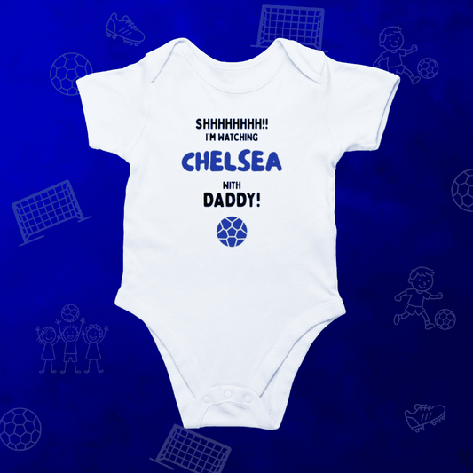 Baby Shh! I'm Watching Chelsea Romper | Tiny Blues Matchday One-Piece - Future Stamford Bridge Superstar