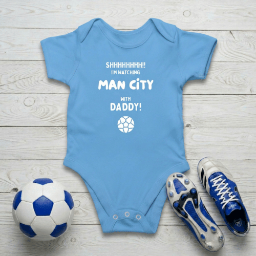 Shh! I'm Watching Man City Baby Romper | Tiny Citizens Matchday Bodysuit - Future Etihad Star