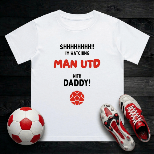 Manchester United Kids T-Shirt | Shh I'm Watching Man Utd - Young Red Devils Crew Neck