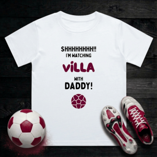 Kids Shh! I'm Watching Villa T-Shirt | Young Villans Matchday Crew - Future Villa Park Legend