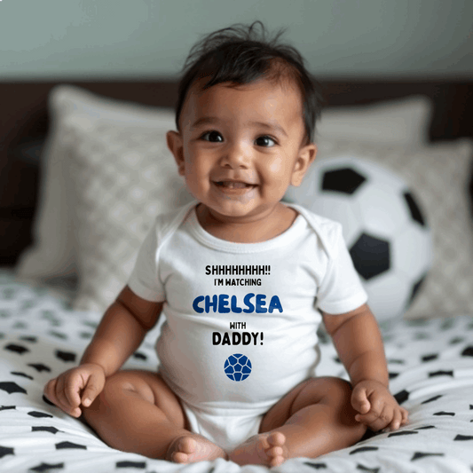Baby Shh! I'm Watching Chelsea Romper | Tiny Blues Matchday One-Piece - Future Stamford Bridge Superstar