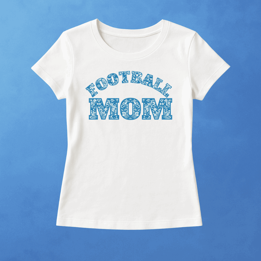 Women's football mom blue flower t-shirt