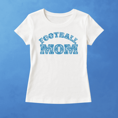Women's football mom blue flower t-shirt
