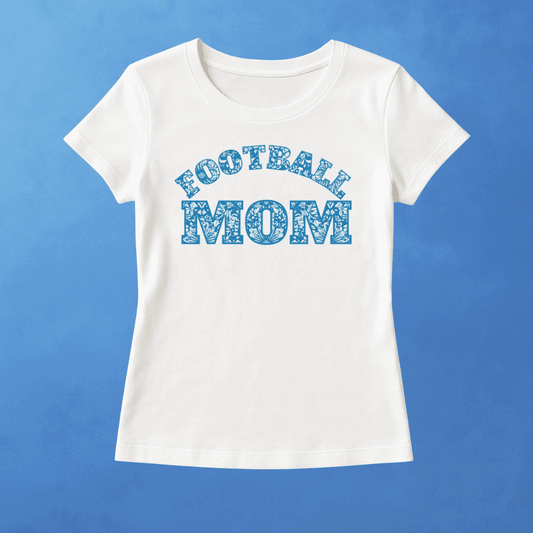 Women's football mom blue flower t-shirt