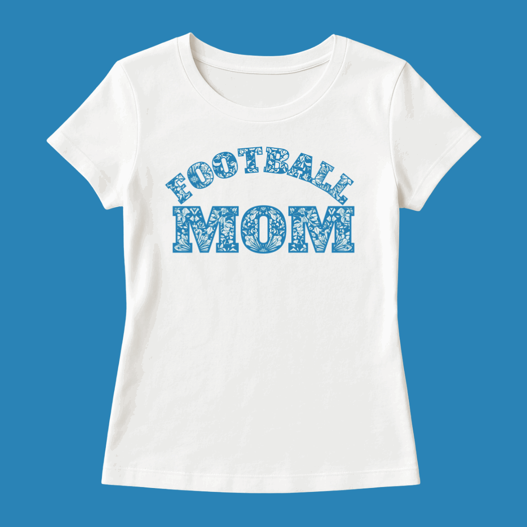 Football Mom Blue Flower Women's T-Shirt | Classic Crew for Proud Supporters